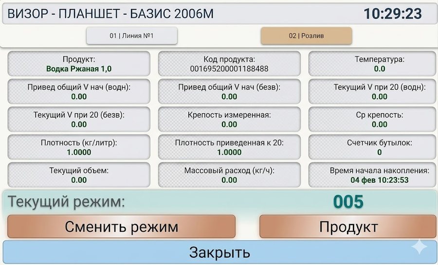 Интерфейс планшета оператора «ВИЗОР — БАЗИС 2006М»
